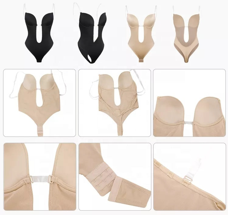 Backless Push up Bra Thong Full Body Shapewear - sharpe elegance1 u-plunge-freedom-backless-bra,
